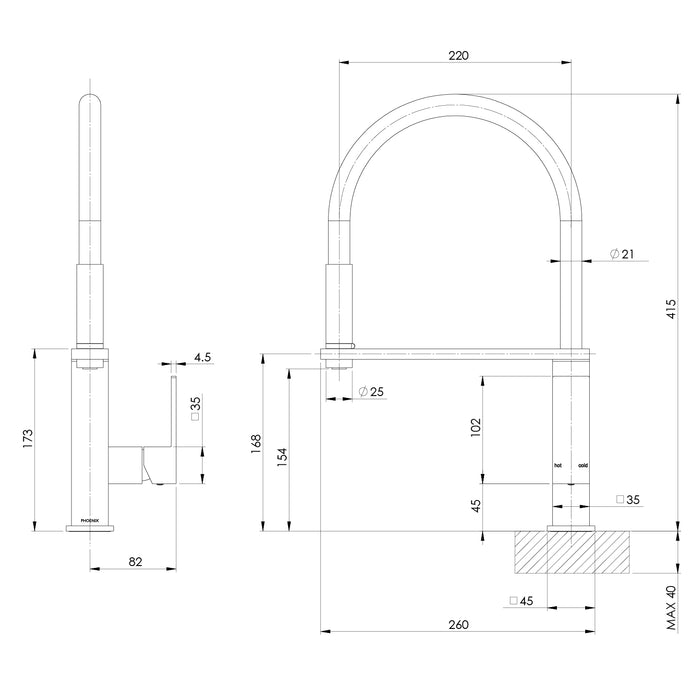 Vezz Flexible Hose Sink Mixer Square