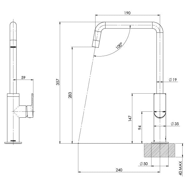 Mekko Sink Mixer 190mm Squareline