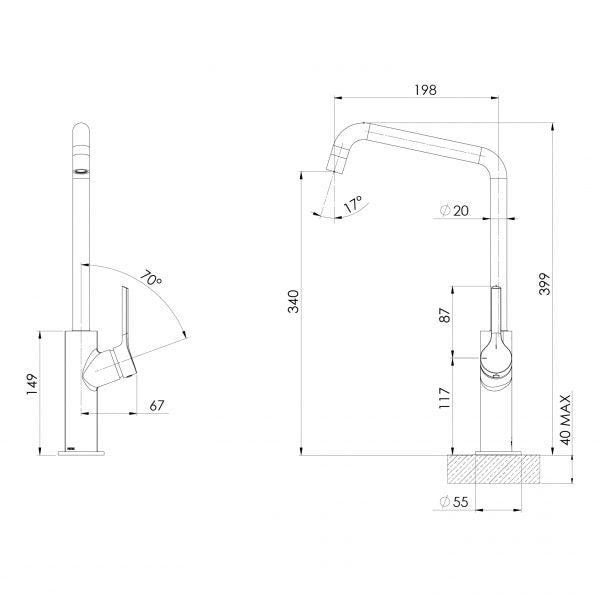 Ester Sink Mixer 200mm Squareline