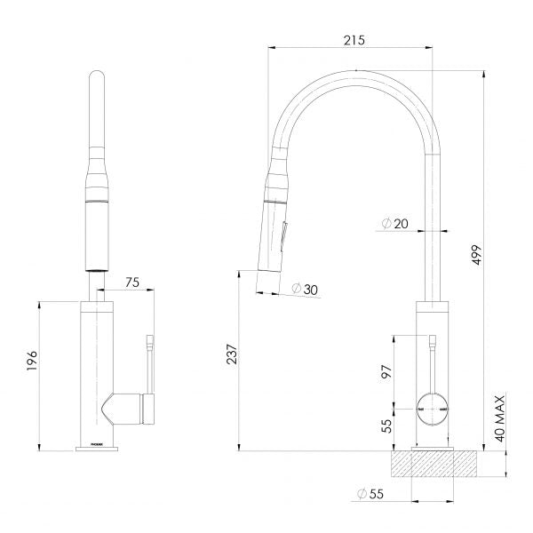 Deja Pull Out Sink Mixer 220mm