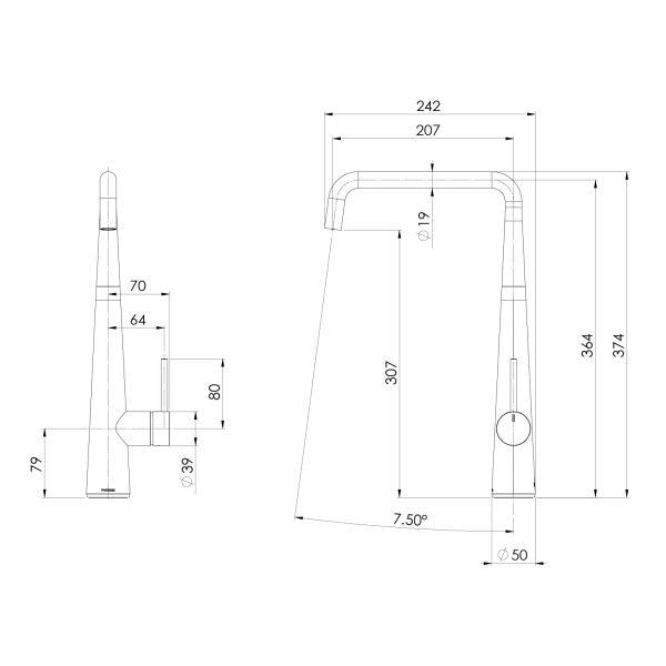 Erlen Sink Mixer 200mm Squareline