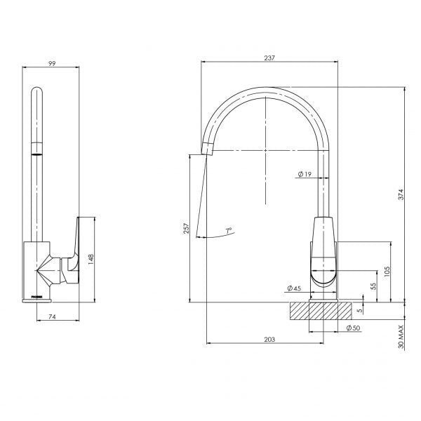 Arlo Sink Mixer 200mm Gooseneck