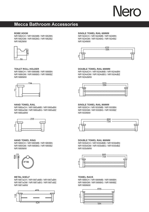 Nero Mecca Single Towel Rail 800mm