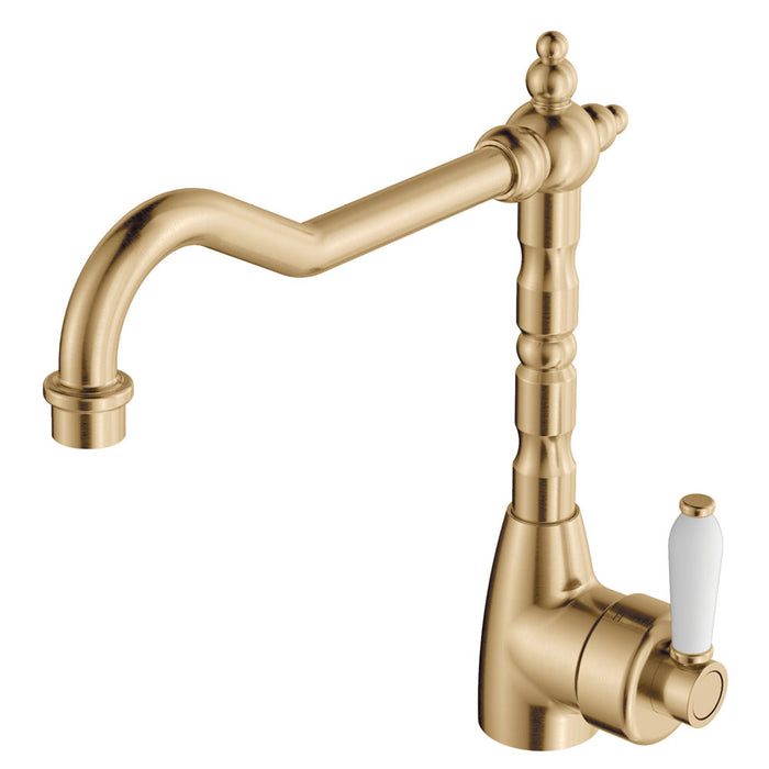 Eleanor Shepherds Crook Sink Mixer, Urban Brass / Ceramic