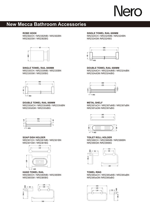 Nero New Mecca Single Towel Rail 800mm