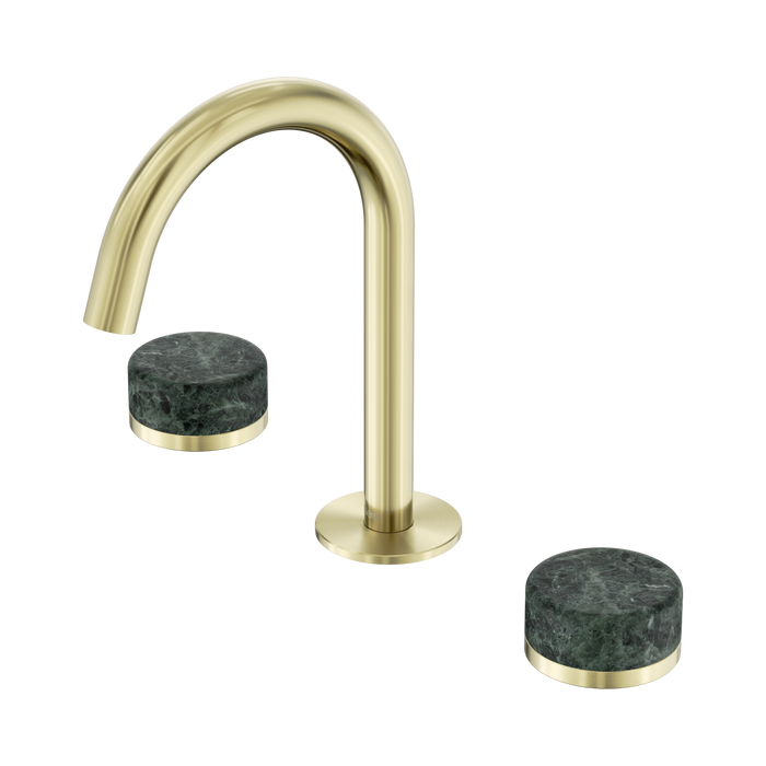 Nero Serenity Basin Set Arc Spout With Verde Alpi Handle - Brushed Gold