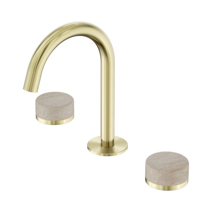 Nero Serenity Basin Set Arc Spout With Rome Travertine Handle - Brushed Gold