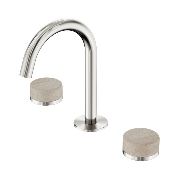 Nero Serenity Basin Set Arc Spout With Rome Travertine Handle - Brushed Nickel