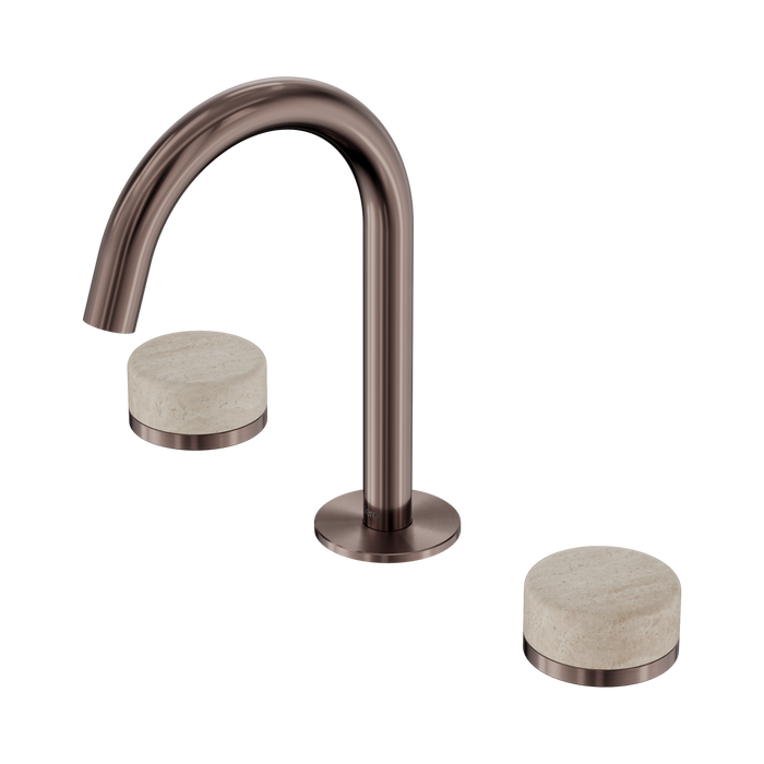 Nero Serenity Basin Set Arc Spout With Rome Travertine Handle - Brushed Bronze