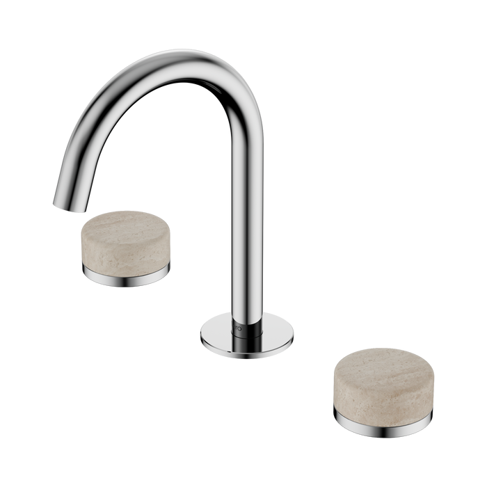 Nero Serenity Basin Set Arc Spout With Rome Travertine Handle - Chrome