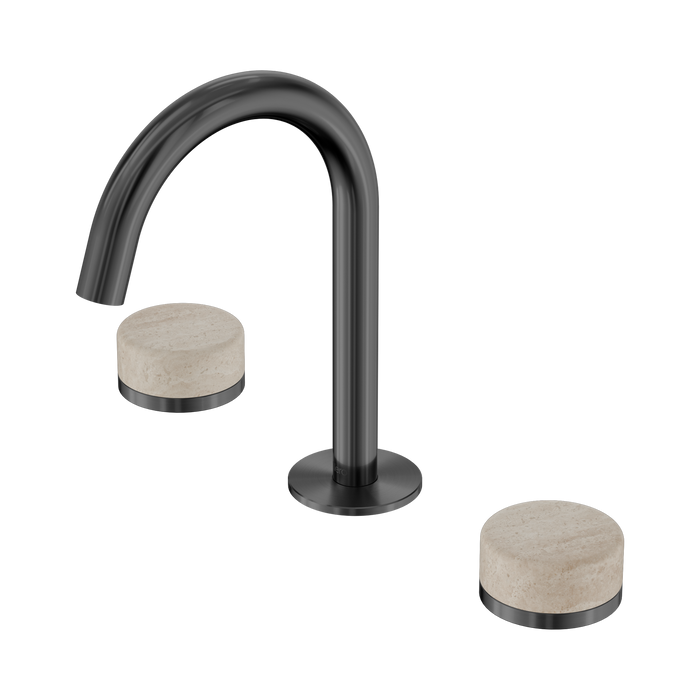 Nero Serenity Basin Set Arc Spout With Rome Travertine Handle - Gun Metal