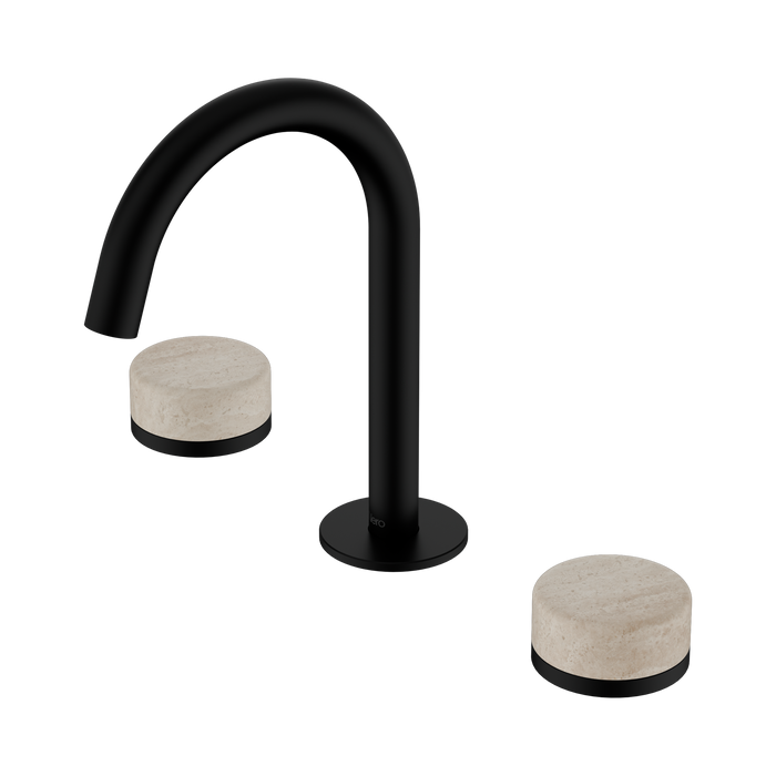 Nero Serenity Basin Set Arc Spout With Rome Travertine Handle - Matte Black