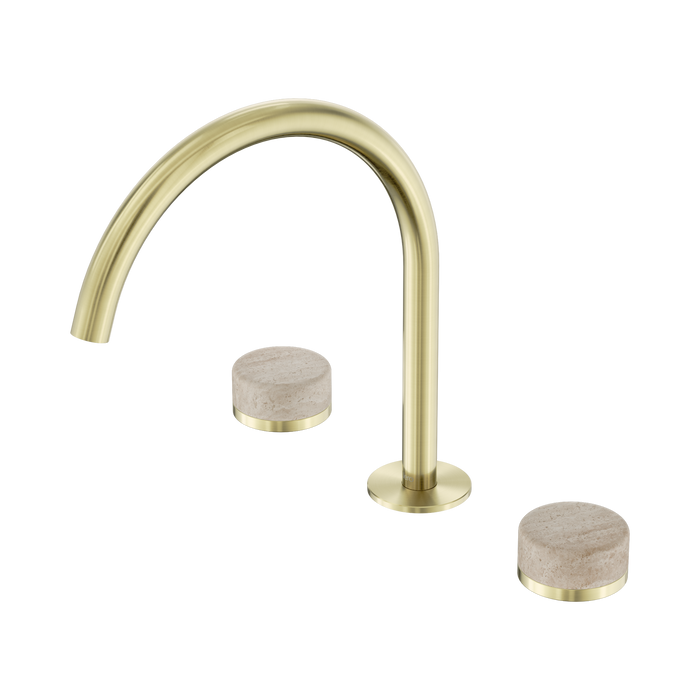 Nero Serenity Bath/Kitchen Set Arc Spout With Rome Travertine Handle - Brushed Gold