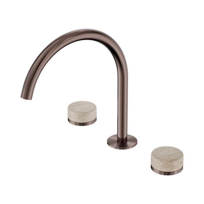 Nero Serenity Bath/Kitchen Set Arc Spout With Rome Travertine Handle - Brushed Bronze