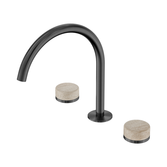 Nero Serenity Bath/Kitchen Set Arc Spout With Rome Travertine Handle - Gun Metal