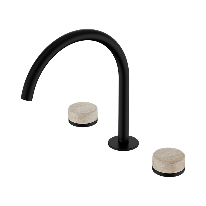Nero Serenity Bath/Kitchen Set Arc Spout With Rome Travertine Handle - Matte Black
