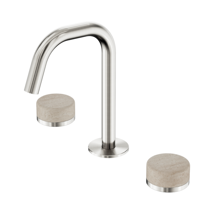 Nero Serenity Basin Set Edge Spout With Rome Travertine Handle - Brushed Nickel