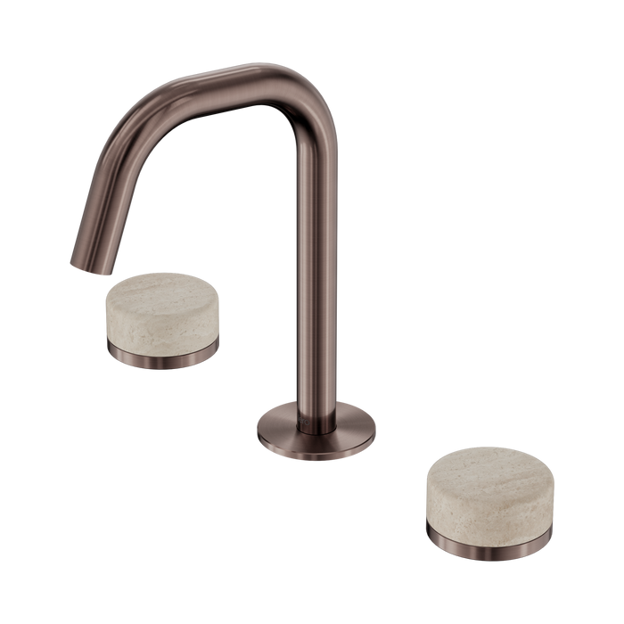 Nero Serenity Basin Set Edge Spout With Rome Travertine Handle - Brushed Bronze