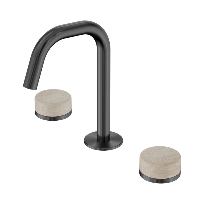 Nero Serenity Basin Set Edge Spout With Rome Travertine Handle - Gun Metal