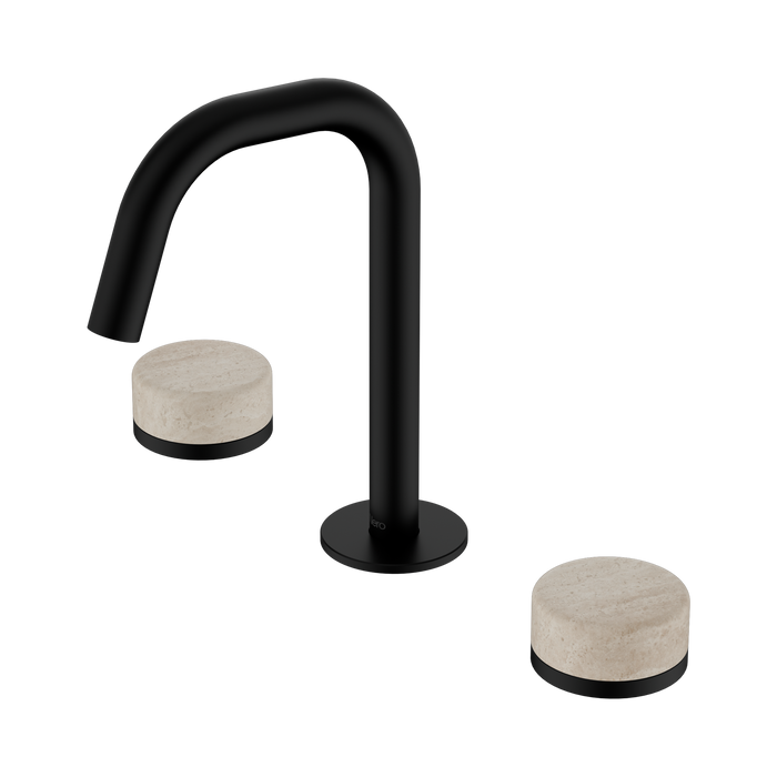 Nero Serenity Basin Set Edge Spout With Rome Travertine Handle - Matte Black