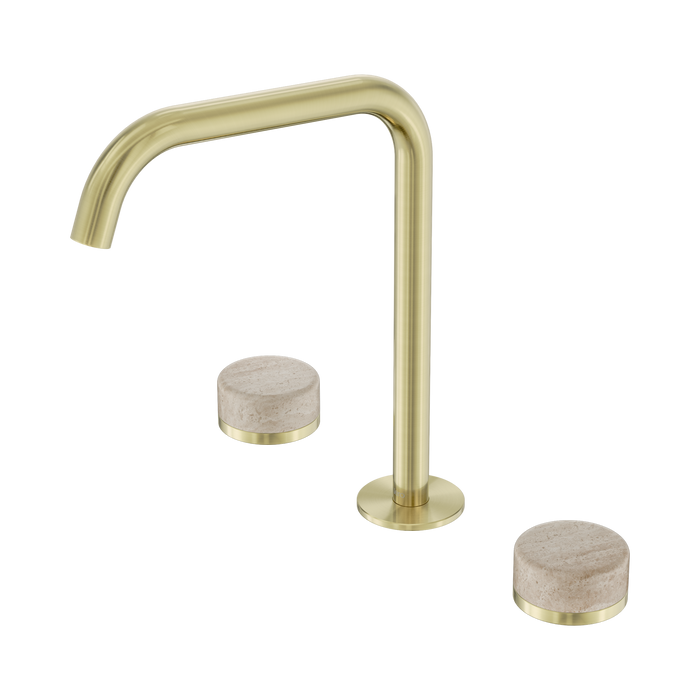 Nero Serenity Bath/Kitchen Set Edge Spout With Rome Travertine Handle - Brushed Gold