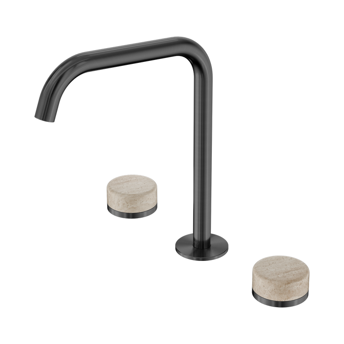 Nero Serenity Bath/Kitchen Set Edge Spout With Rome Travertine Handle - Gun Metal