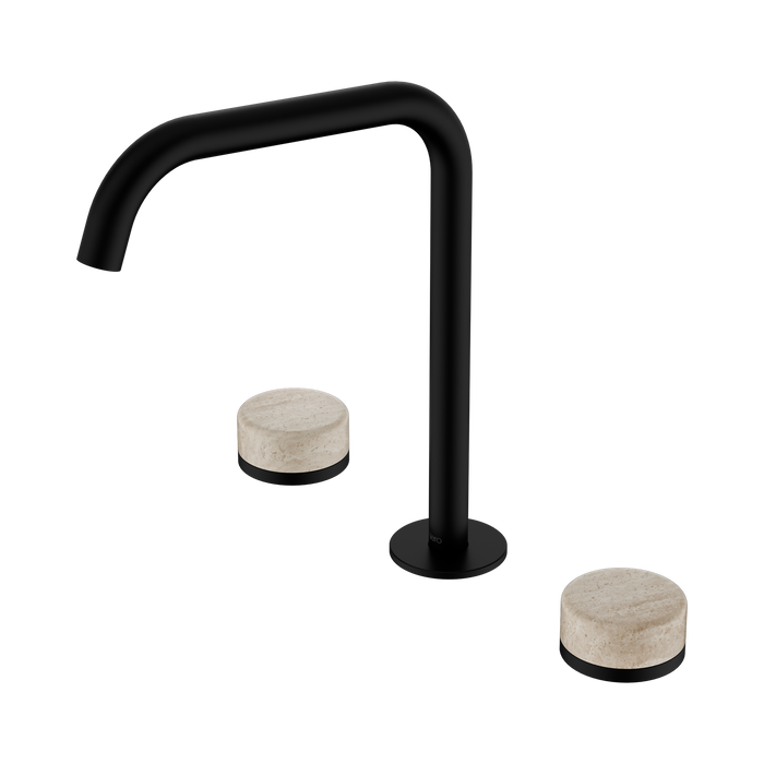 Nero Serenity Bath/Kitchen Set Edge Spout With Rome Travertine Handle - Matte Black