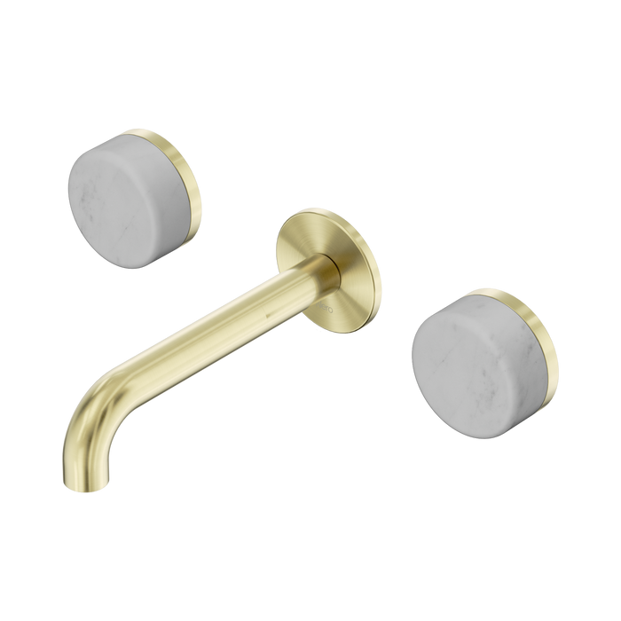 Nero Serenity Wall Basin Set 160mm Spout With Carrara Handle - Brushed Gold