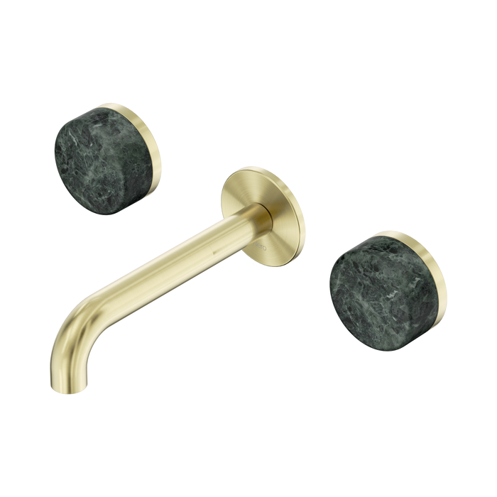 Nero Serenity Wall Basin Set 160mm Spout With Verde Alpi Handle - Brushed Gold