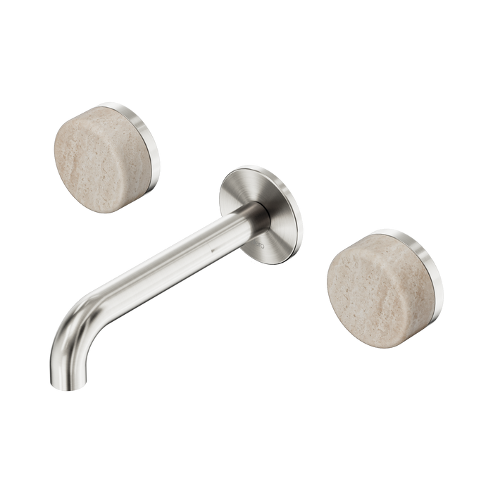 Nero Serenity Wall Basin Set 160mm Spout With Rome Travertine Handle - Brushed Nickel