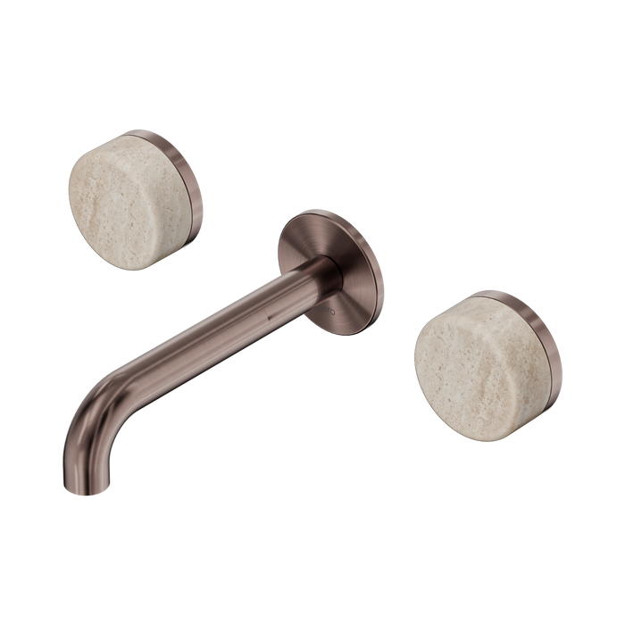 Nero Serenity Wall Basin Set 160mm Spout With Rome Travertine Handle - Brushed Bronze