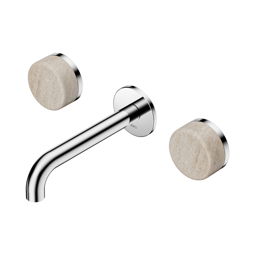 Nero Serenity Wall Basin Set 160mm Spout With Rome Travertine Handle - Chrome