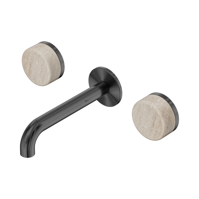 Nero Serenity Wall Basin Set 160mm Spout With Rome Travertine Handle - Gun Metal