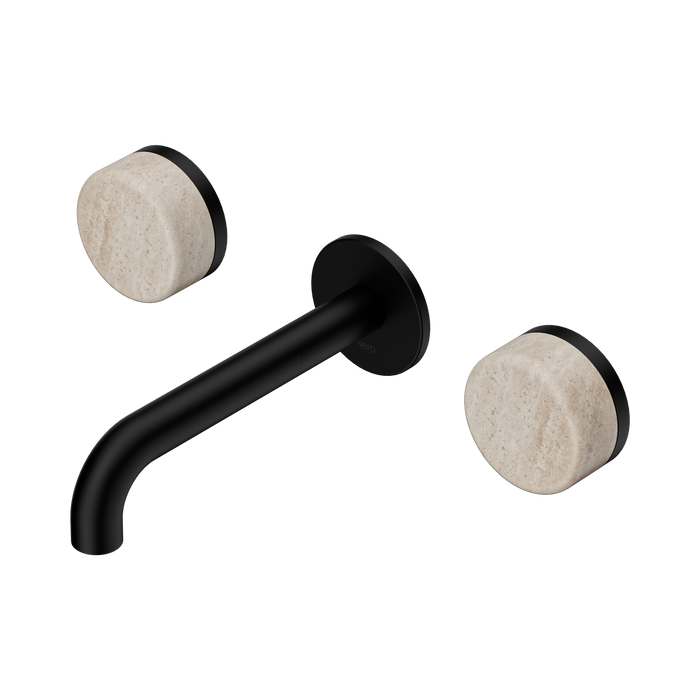 Nero Serenity Wall Basin Set 160mm Spout With Rome Travertine Handle - Matte Black