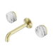 Nero Serenity Wall Basin Set 160mm Spout With Arabescato Corchia Handle - Brushed Gold