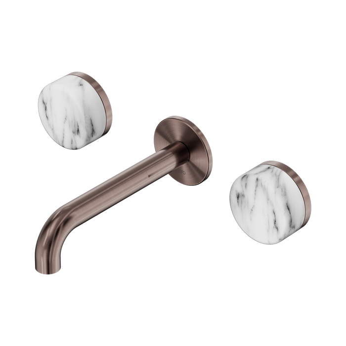 Nero Serenity Wall Basin Set 160mm Spout With Arabescato Corchia Handle - Brushed Bronze