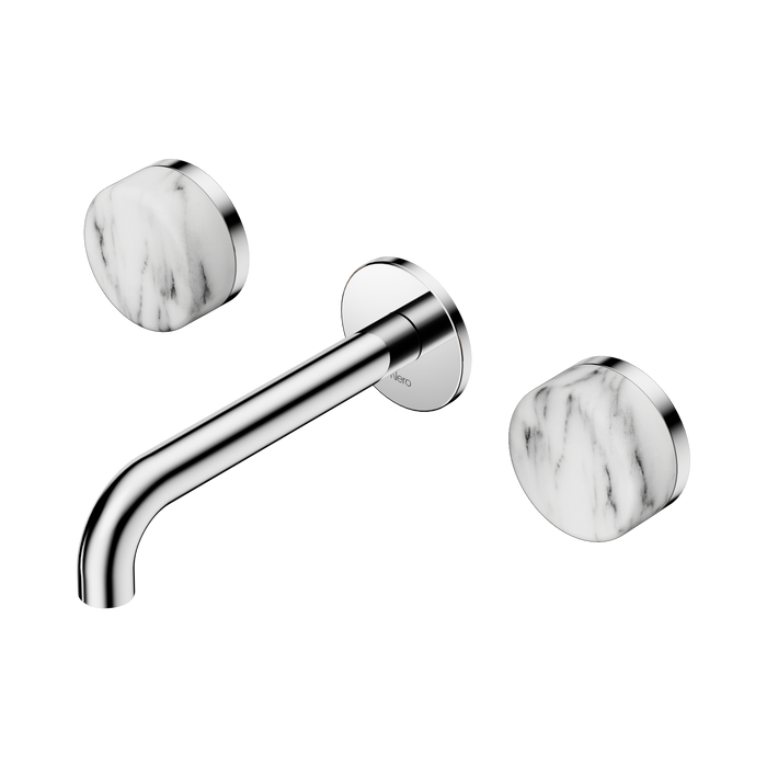 Nero Serenity Wall Basin Set 160mm Spout With Arabescato Corchia Handle - Chrome