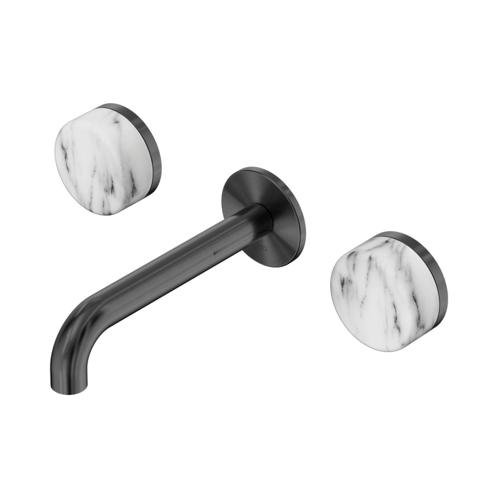Nero Serenity Wall Basin Set 160mm Spout With Arabescato Corchia Handle - Gun Metal
