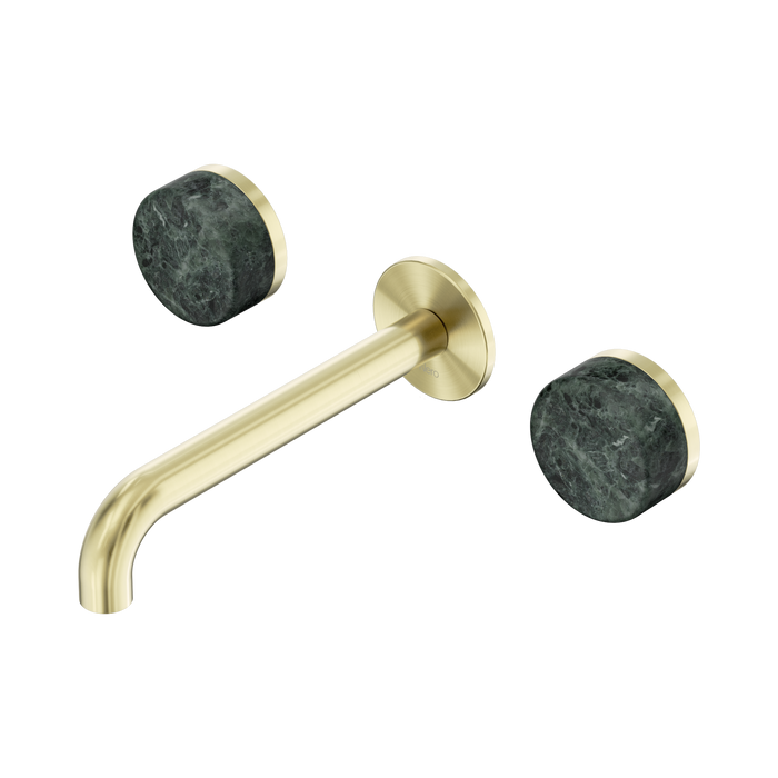 Nero Serenity Wall Basin Set 185mm Spout With Verde Alpi Handle - Brushed Gold