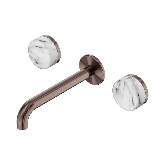 Nero Serenity Wall Basin Set 185mm Spout With Arabescato Corchia Handle - Brushed Bronze