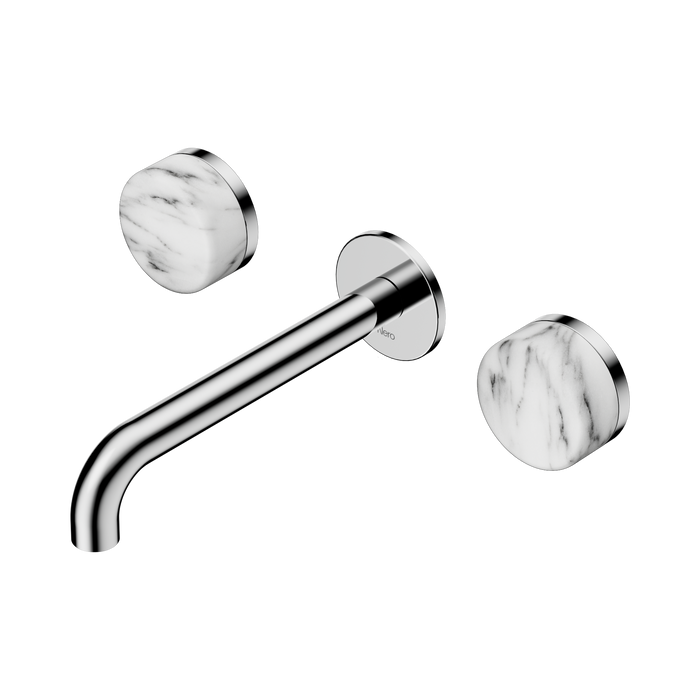 Nero Serenity Wall Basin Set 185mm Spout With Arabescato Corchia Handle - Chrome