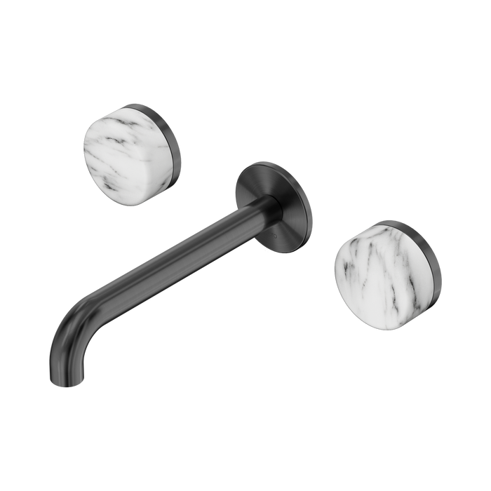 Nero Serenity Wall Basin Set 185mm Spout With Arabescato Corchia Handle - Gun Metal