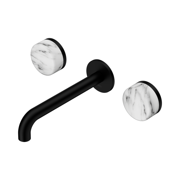 Nero Serenity Wall Basin Set 185mm Spout With Arabescato Corchia Handle - Matte Black