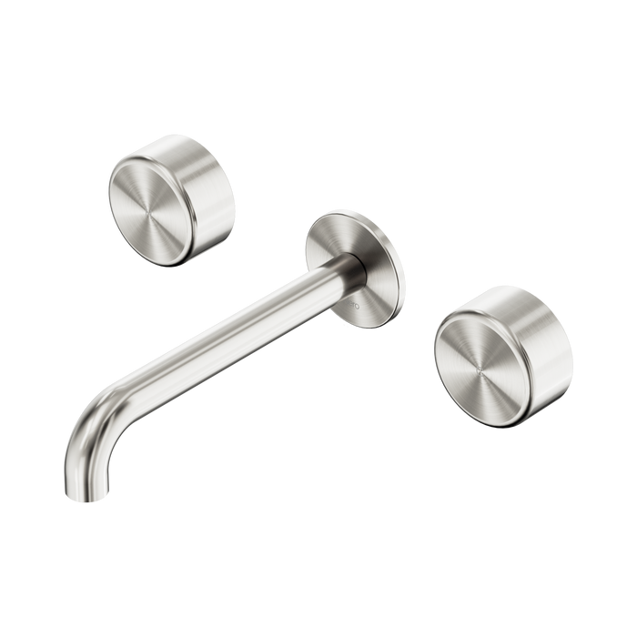 Nero Serenity Wall Basin Set 185mm Spout With Metal Handle - Brushed Nickel