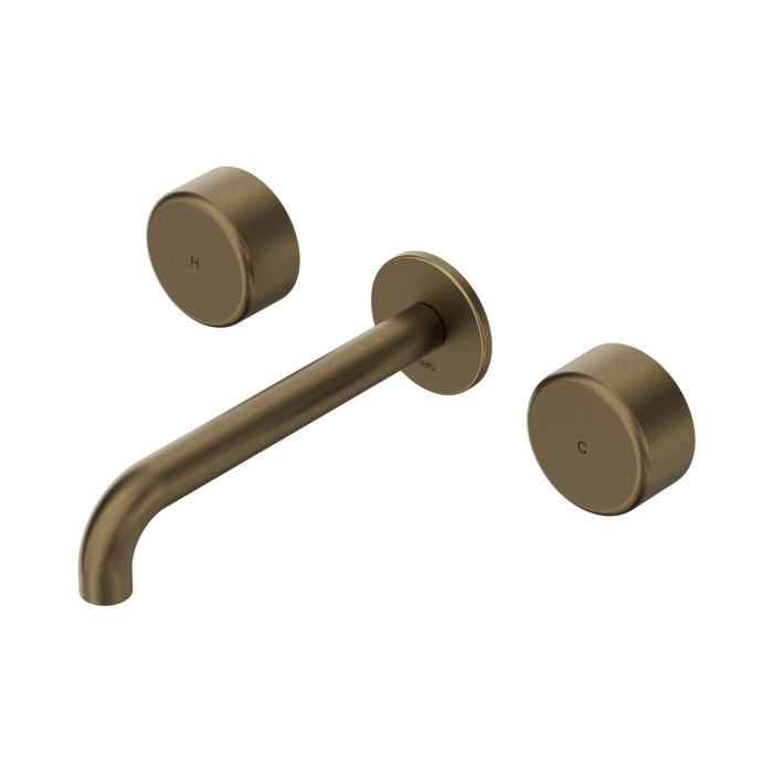 Nero Serenity Wall Basin Set 185mm Spout With Metal Handle - Tumbled Antique Brass