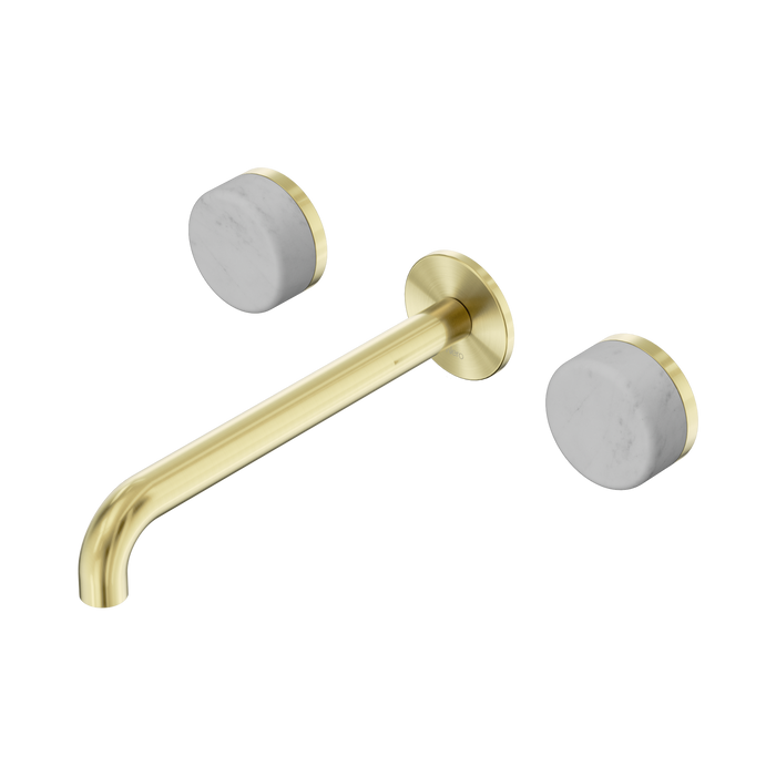 Nero Serenity Wall Basin Set 220mm Spout With Carrara Handle - Brushed Gold