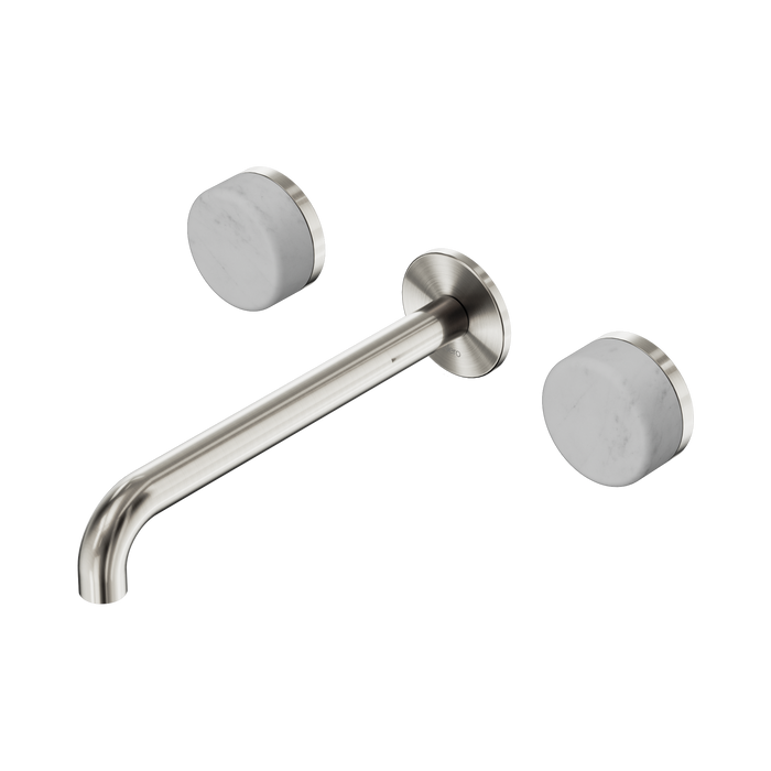 Nero Serenity Wall Basin Set 220mm Spout With Carrara Handle - Brushed Nickel