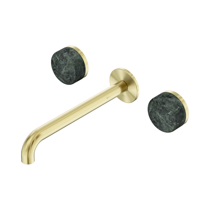 Nero Serenity Wall Basin Set 220mm Spout With Verde Alpi Handle - Brushed Gold