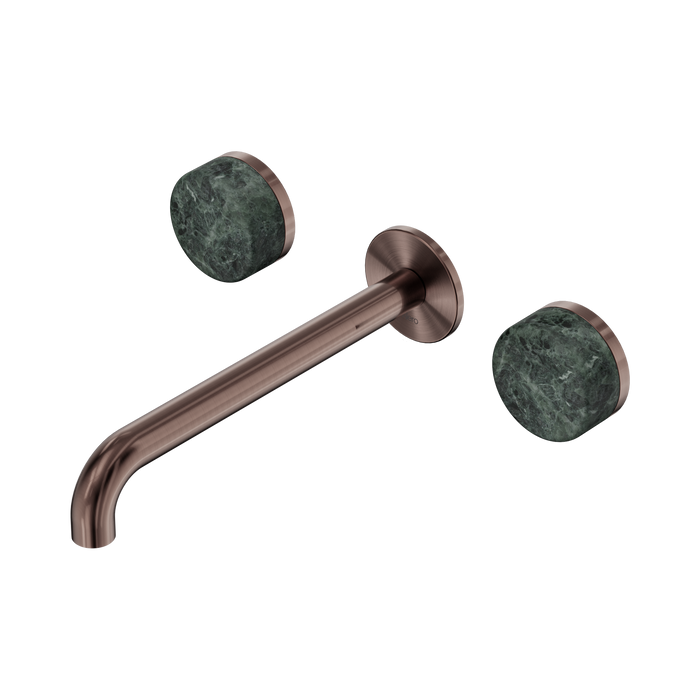 Nero Serenity Wall Basin Set 220mm Spout With Verde Alpi Handle - Brushed Bronze