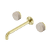Nero Serenity Wall Basin Set 220mm Spout With Rome Travertine Handle - Brushed Gold